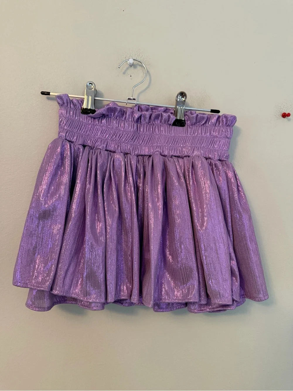 Lola + the Boys Purple Metallic Smocked Waist Mini Skirt